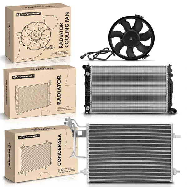 3 Pcs Radiator & AC Condenser & Cooling Fan Kit for 1998-2001 Volkswagen Passat