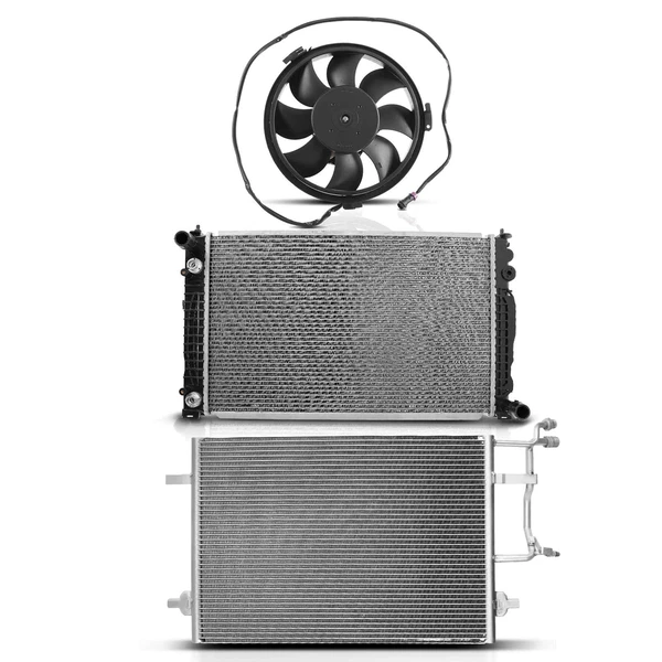 3 Pcs Radiator & AC Condenser & Cooling Fan Kit for Audi A6 A6 Quattro 1998 V6 2.8L