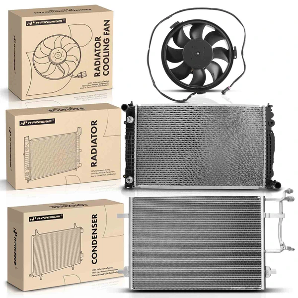 3 Pcs Radiator & AC Condenser & Cooling Fan Kit for Audi A6 A6 Quattro 1998 V6 2.8L