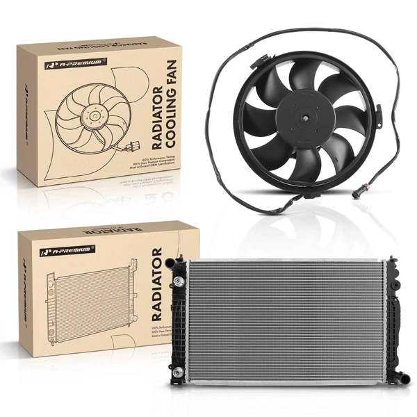 2 Pcs Radiator & Cooling Fan Assembly Kit for Audi A4 1998-1999 A6 1998 VW Passat
