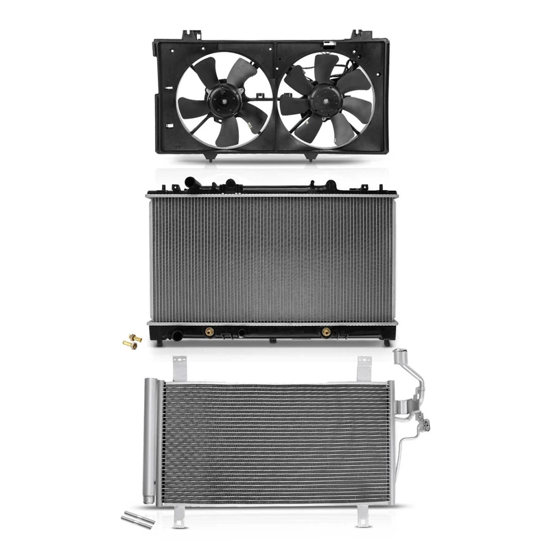 3 Pcs Radiator & AC Condenser & Cooling Fan Kit for Mazda 6 2003-2008 3.0L