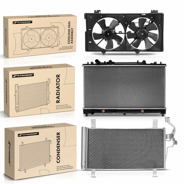 3 Pcs Radiator & AC Condenser & Cooling Fan Kit for Mazda 6 2003-2008 3.0L