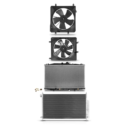 4 Pcs Radiator & AC Condenser & Cooling Fan Kit