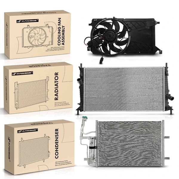 3 Pcs Radiator & AC Condenser & Cooling Fan Kit for Mazda 3 2004-2009 2.0L 2.3L