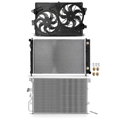 3 Pcs Radiator & AC Condenser & Cooling Fan Kit