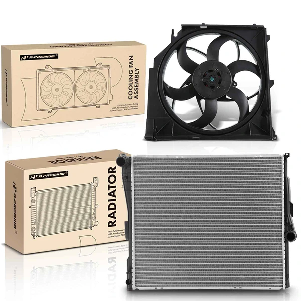 2 Pcs Radiator & Cooling Fan Assembly Kit for BMW X3 2006 L6 3.0L Automatic