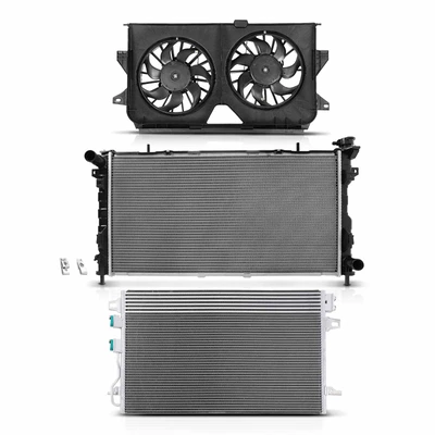 3 Pcs Radiator & AC Condenser & Cooling Fan Kit