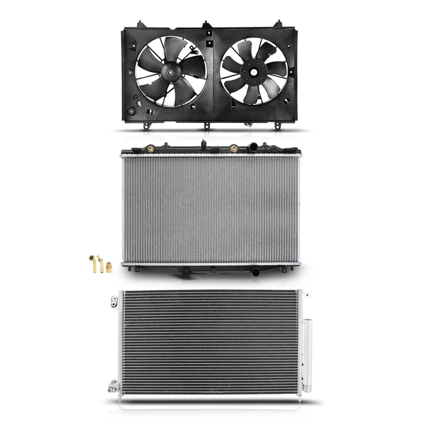 3 Pcs Radiator & AC Condenser & Cooling Fan Kit for Honda Accord 2003-2007 2.4L