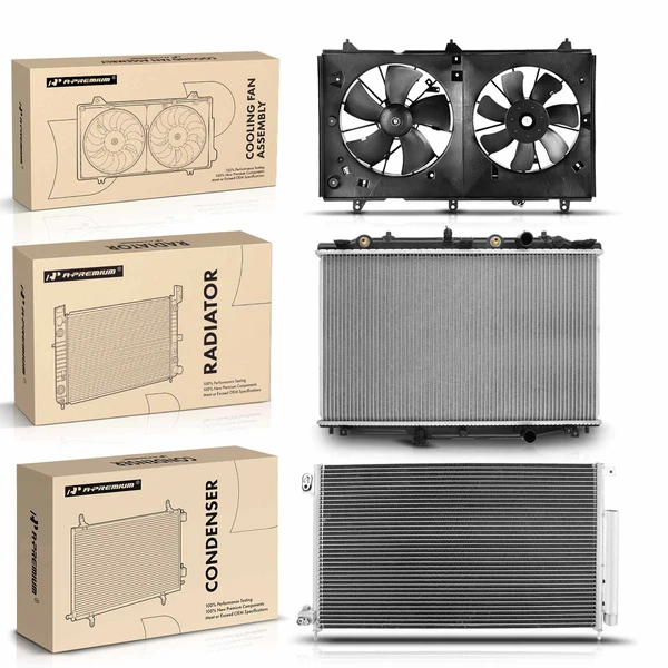 3 Pcs Radiator & AC Condenser & Cooling Fan Kit for Honda Accord 2003-2007 2.4L