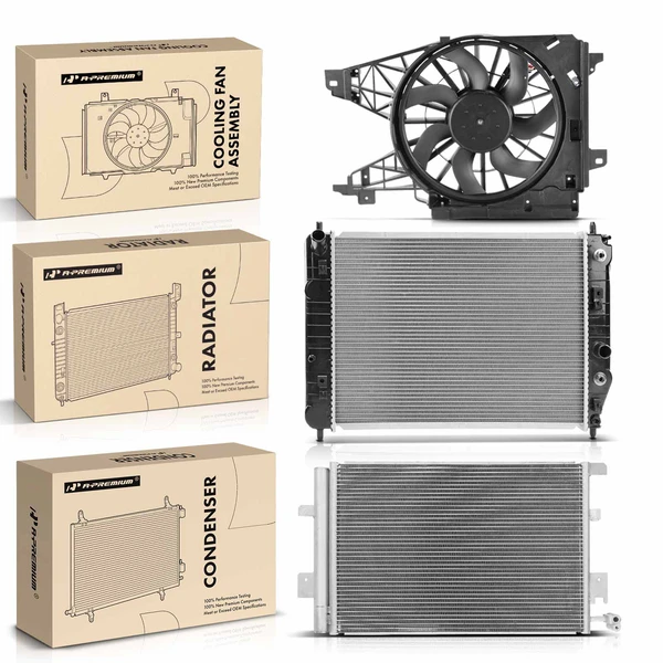 3 Pcs Radiator & AC Condenser & Cooling Fan Kit for Cadillac XLR 2005-2009 4.4L 4.6L