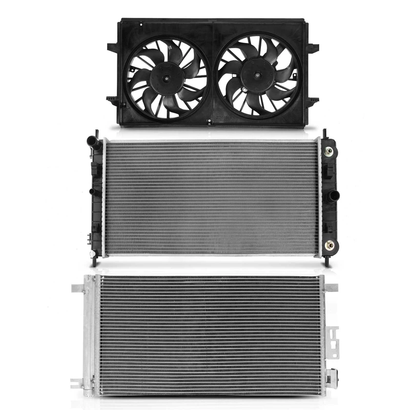 3 Pcs Radiator & AC Condenser & Cooling Fan Kit for Chevrolet Malibu 06-10 Saturn Aura