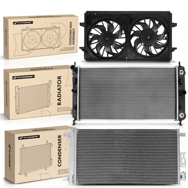 3 Pcs Radiator & AC Condenser & Cooling Fan Kit for Chevrolet Malibu 06-10 Saturn Aura