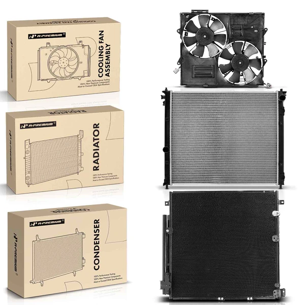 3 Pcs Radiator & AC Condenser & Cooling Fan Kit for Cadillac STS 2006-2009 4.4L