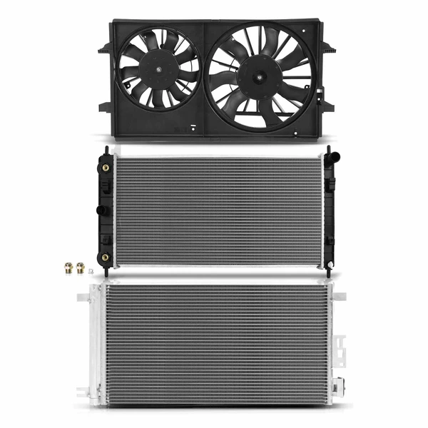 3 Pcs Radiator & AC Condenser & Cooling Fan Kit for Chevy Malibu 08-12 Pontiac 2.4L