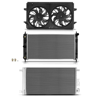 3 Pcs Radiator & AC Condenser & Cooling Fan Kit