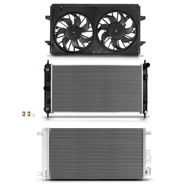 3 Pcs Radiator & AC Condenser & Cooling Fan Kit for 2008-2009 Saturn Aura