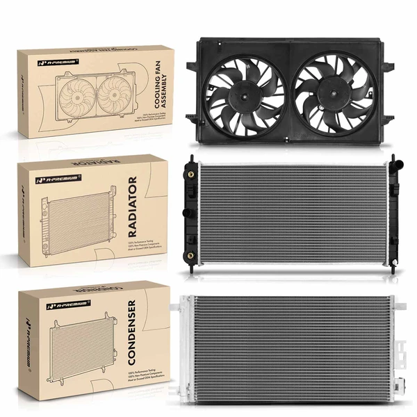 3 Pcs Radiator & AC Condenser & Cooling Fan Kit for Chevrolet Malibu Pontiac G6