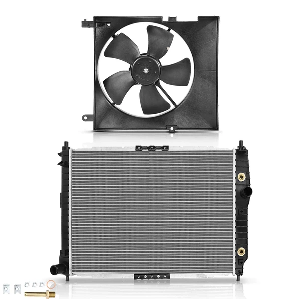 2 Pcs Radiator & Cooling Fan Assembly Kit for 2005-2008 Chevrolet Aveo