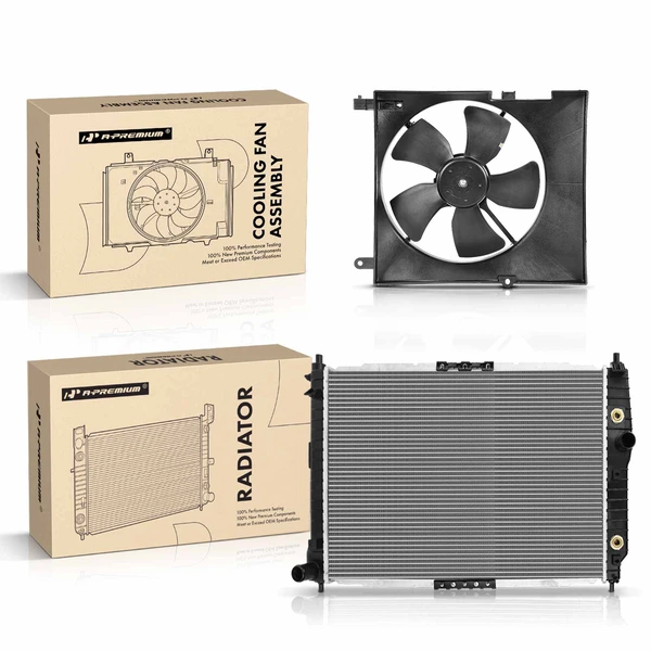 2 Pcs Radiator & Cooling Fan Assembly Kit for Chevrolet Aveo5 Pontiac Wave5 2005-2008