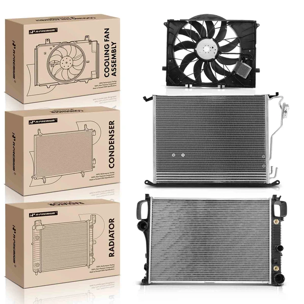3 Pcs Radiator & AC Condenser & Cooling Fan Kit for Mercedes-Benz W220 W221 S55 S65 AMG