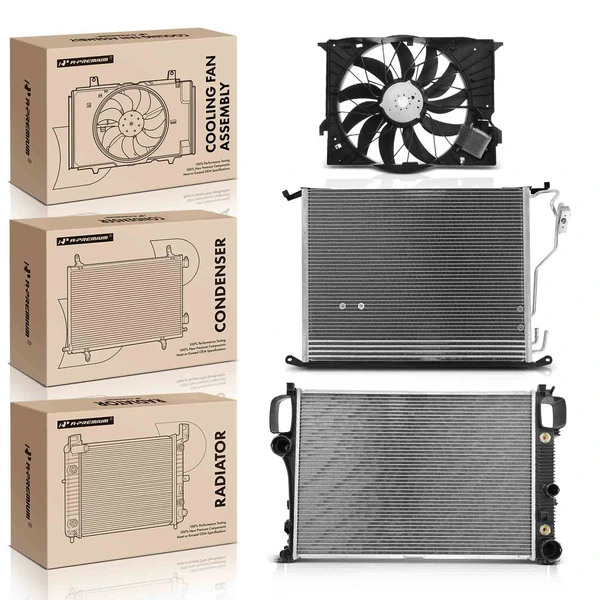 3 Pcs Radiator & AC Condenser & Cooling Fan Kit for Mercedes-Benz S65 AMG 2006 V12 6.0L