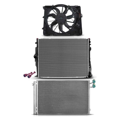 3 Pcs Radiator & AC Condenser & Cooling Fan Kit