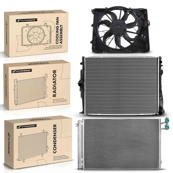 3 Pcs Radiator & AC Condenser & Cooling Fan Kit for BMW 323i 325i 325xi 328i 328xi 330i