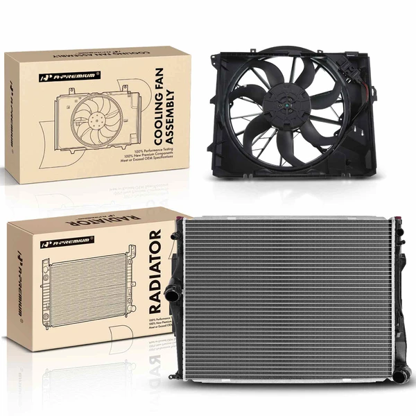 2 Pcs Radiator & Cooling Fan Assembly Kit for BMW 128i 323i 325i 325xi 328i 328xi 330i