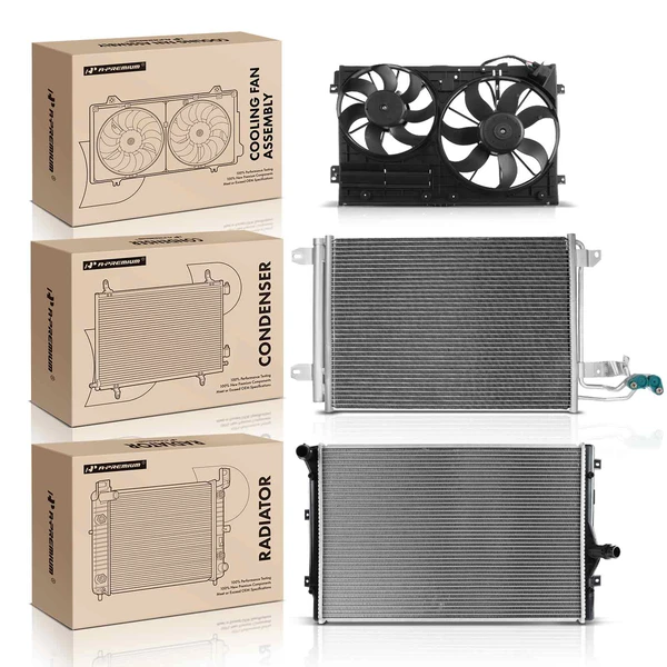 3 Pcs Radiator & AC Condenser & Cooling Fan Kit for Volkswagen Jetta 06-09 Golf Audi