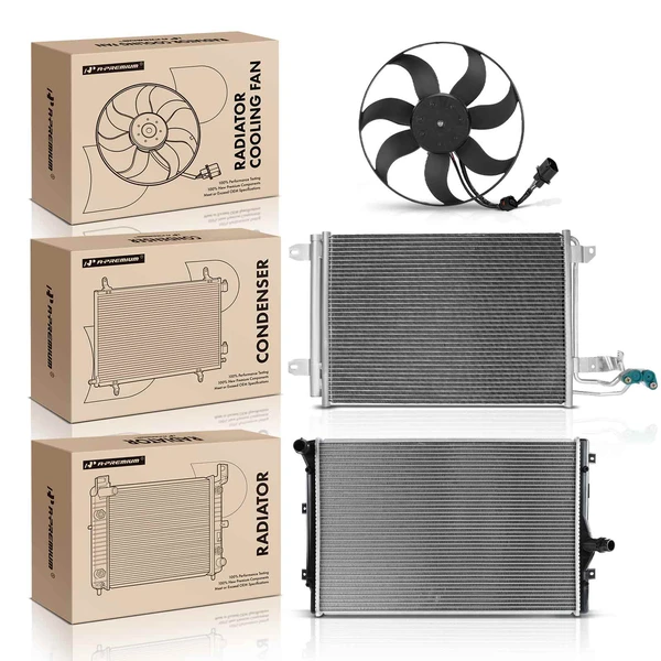 3 Pcs Radiator & AC Condenser & Cooling Fan Kit for Audi A3 A3 Quattro Volkswagen Golf