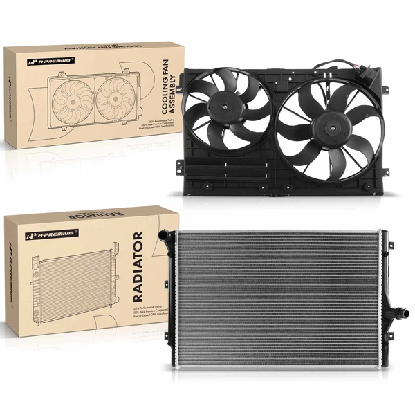2 Pcs Radiator & Cooling Fan Assembly Kit for Audi A3 2010-2013 Volkswagen