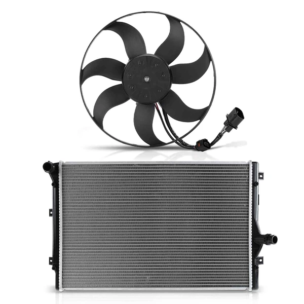 2 Pcs Radiator & Cooling Fan Assembly Kit for 2006-2008 2010-2013 Audi A3