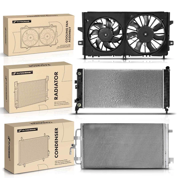 3 Pcs Radiator & AC Condenser & Cooling Fan Kit for Buick LaCrosse Chevy Impala