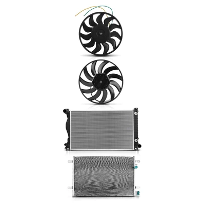 4 Pcs Radiator & AC Condenser & Cooling Fan Kit