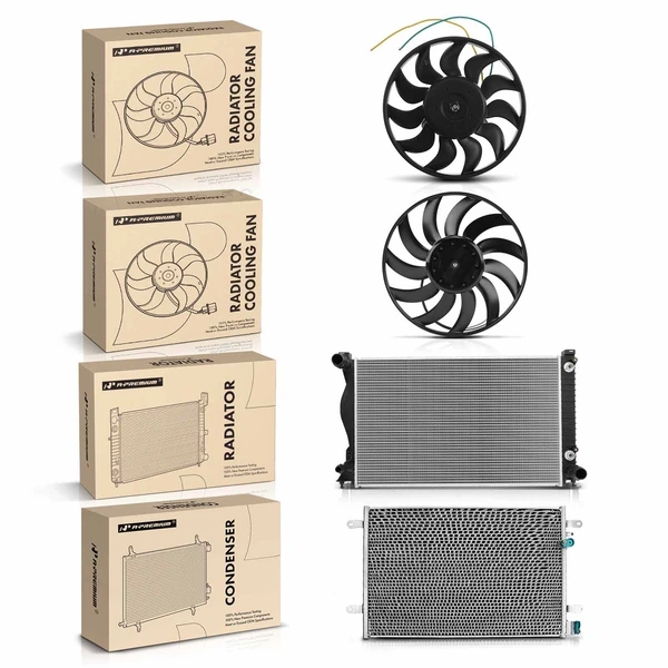 4 Pcs Radiator & AC Condenser & Cooling Fan Kit for Audi A6 2006-2010 A6 Quattro