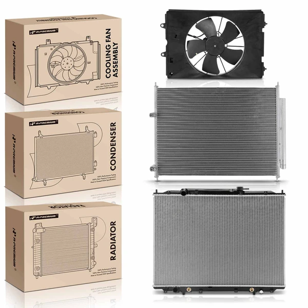 3 Pcs Radiator & AC Condenser & Cooling Fan Kit for 2006-2008 Honda Ridgeline
