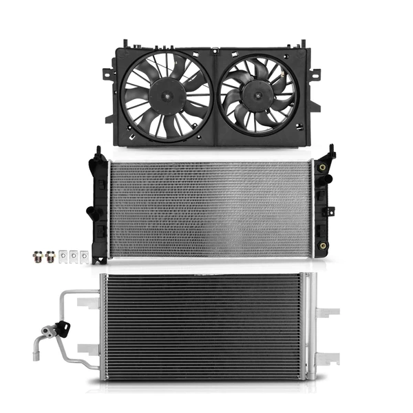 3 Pcs Radiator & AC Condenser & Cooling Fan Kit for Chevy Impala 2006-2009 Buick