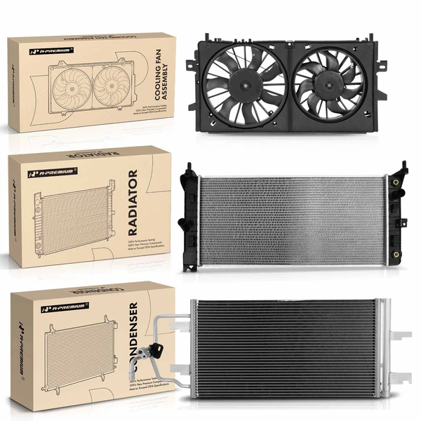 3 Pcs Radiator & AC Condenser & Cooling Fan Kit for Chevy Impala 2006-2009 Buick