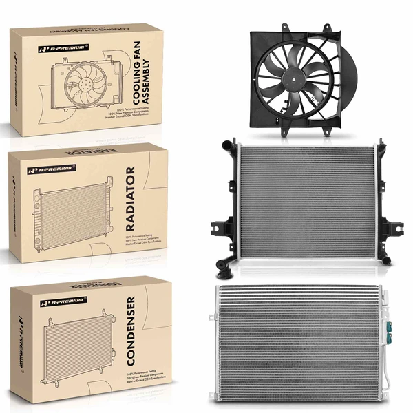 3 Pcs Radiator & AC Condenser & Cooling Fan Kit for Jeep Commander Grand Cherokee