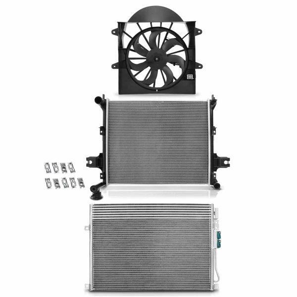 3 Pcs Radiator & AC Condenser & Cooling Fan Kit for Jeep Grand Cherokee Commander