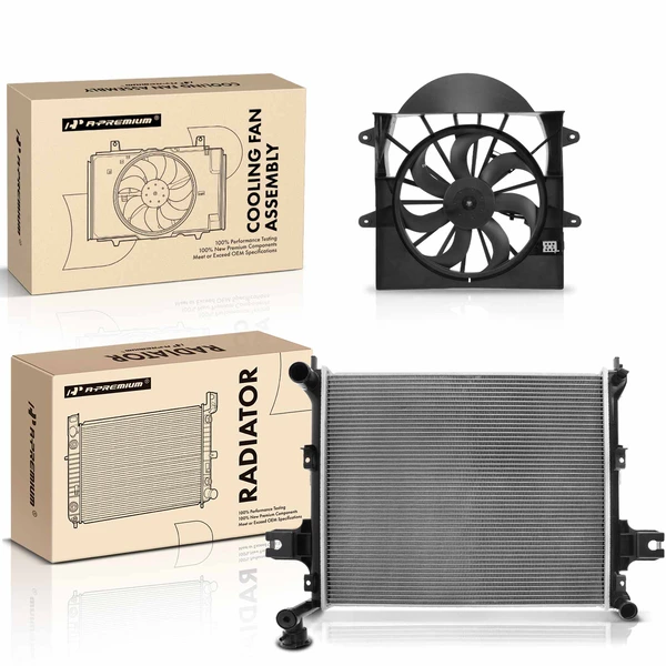 2 Pcs Radiator & Cooling Fan Assembly Kit for Jeep Grand Cherokee 05-08 Commander 06-07