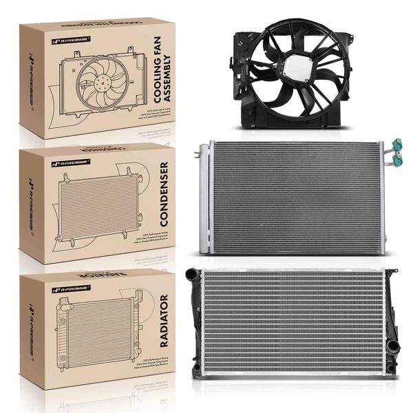 3 Pcs Radiator & AC Condenser & Cooling Fan Kit for 2009-2011 2015-2016 BMW Z4