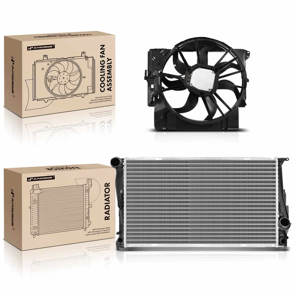 2 Pcs Radiator & Cooling Fan Assembly Kit for 2007-2013 BMW 335i