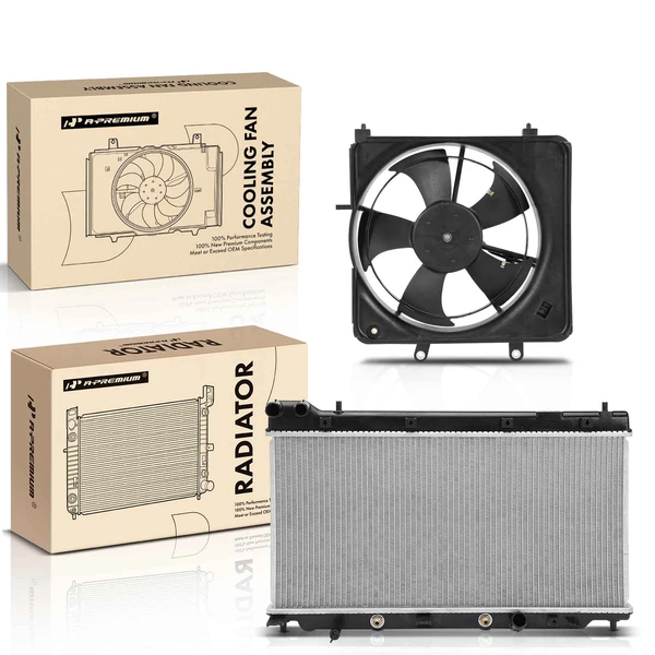 2 Pcs Radiator & Cooling Fan Assembly Kit for Honda Fit 2007-2008 L4 1.5L Automatic