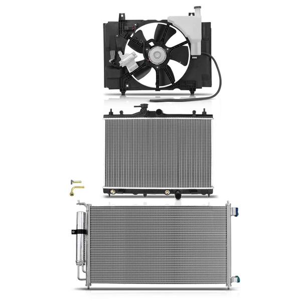 3 Pcs Radiator & AC Condenser & Cooling Fan Kit for Nissan Versa 2007-2012