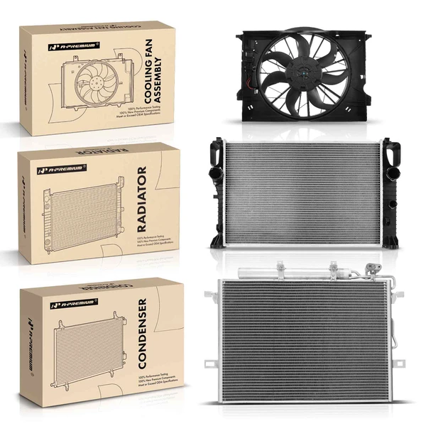 3 Pcs Radiator & AC Condenser & Cooling Fan Kit for Mercedes-Benz W211 E500 2004-2006