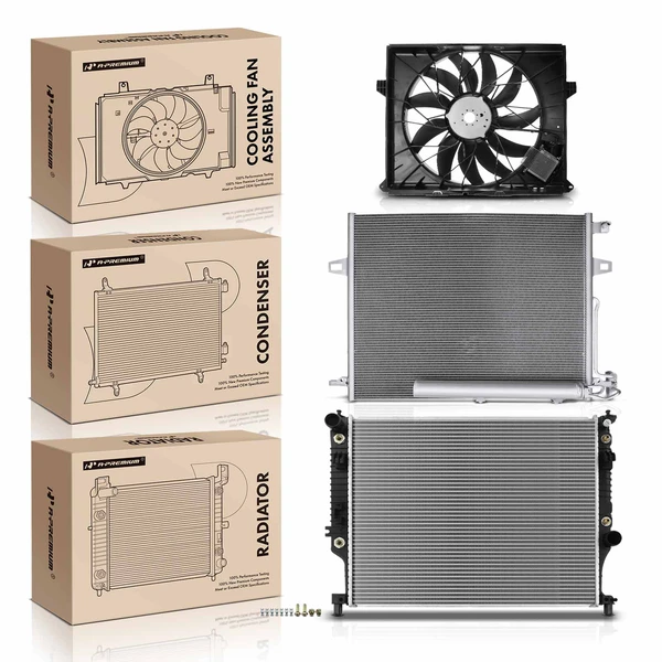 3 Pcs Radiator & AC Condenser & Cooling Fan Kit for Mercedes-Benz W251 R350 2012 3.0L