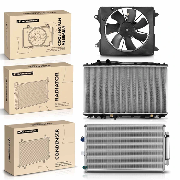 3 Pcs Radiator & AC Condenser & Cooling Fan Kit for Honda Civic 2006-2011 1.3L Automatic