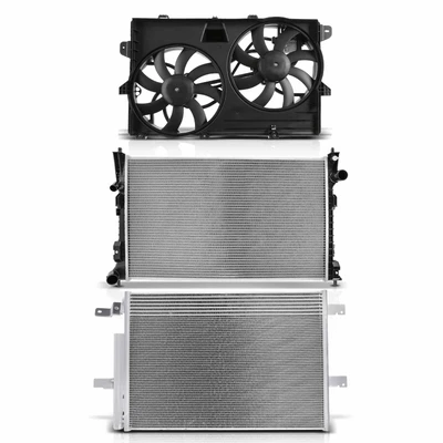 3 Pcs Radiator & AC Condenser & Cooling Fan Kit