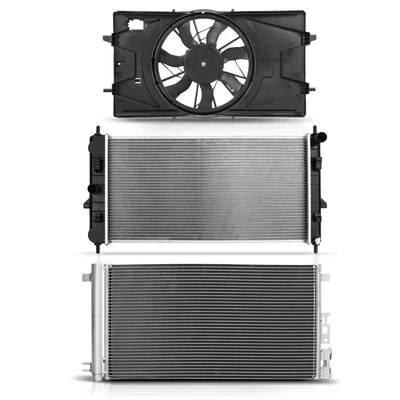 3 Pcs Radiator & AC Condenser & Cooling Fan Kit